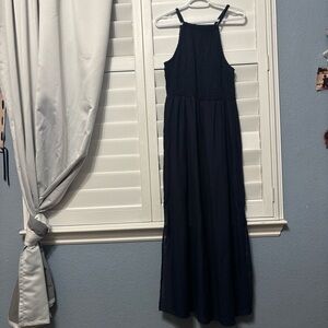 Universal Thread Textured Navy Blue Halter Neck Maxi Dress
